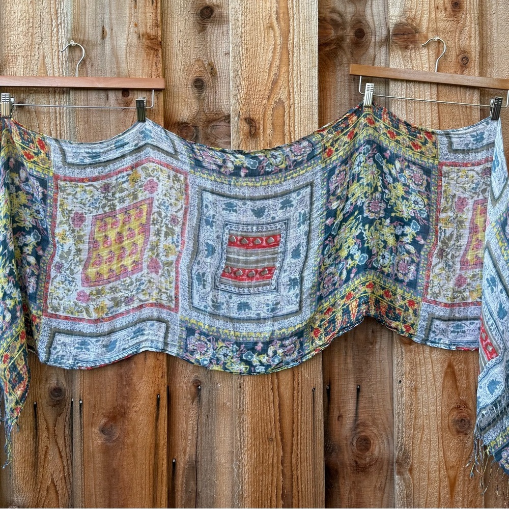 Vintage Gauzy “Quilt” Beige Plaid Wrap Belt Scarf 🌿 - Picture 5 of 5